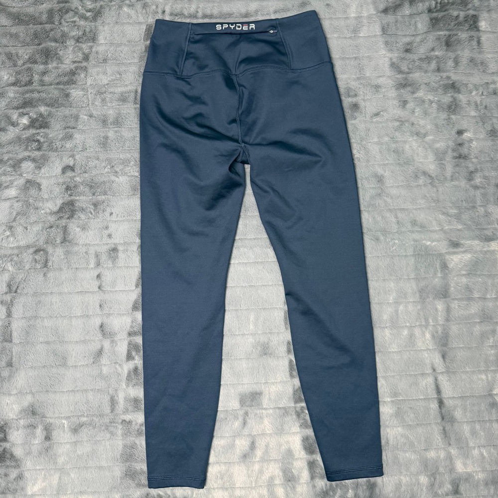 Spyder Active Leggings Womens Medium Navy Blue High Rise Back Zip Pocket Stretch - Picture 8 of 10